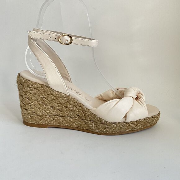 Stuart Weitzman Sandals 7M Ivory Playa Knot 60 Napa Leather Espadrille Wedge - Picture 2 of 12